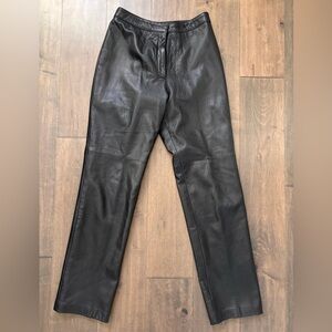 Danier Women's Black Leather Straight Leg Pants